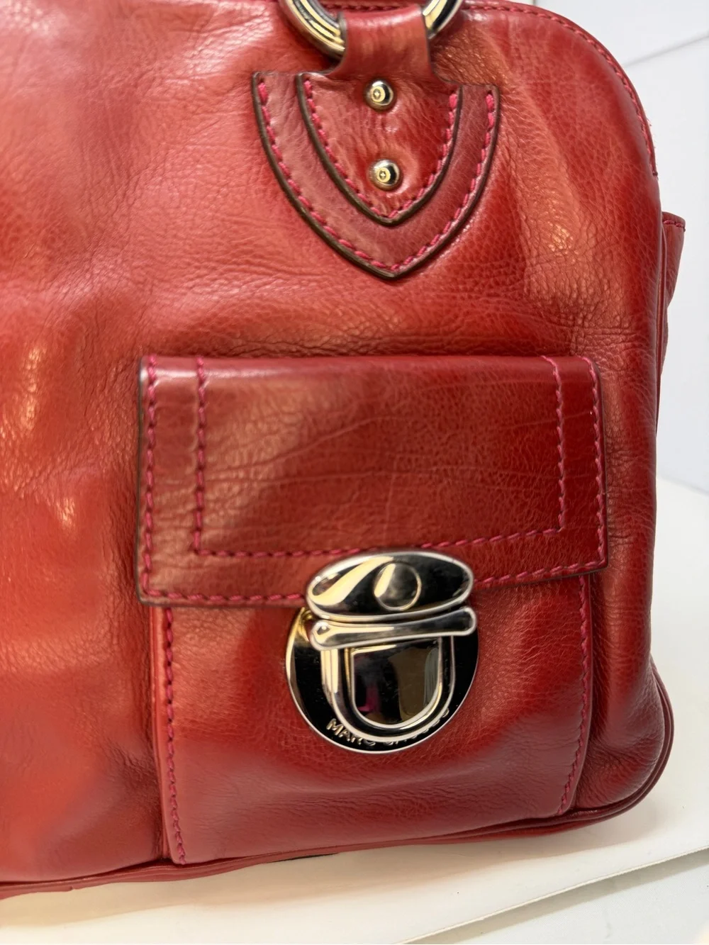 Marc Jacobs Red Calfskin Leather Blake PushLock Satchel Bag Fall 2005 collection